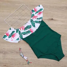 Damenbadebekleidung atmungsaktivem Badeanzug Blumendruck von Schulter Monokini mit Trimm für S-förmige Figur schnell trocknend einteilig