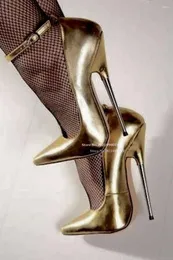 Dress scarpe brevetto Lethe Super Metal High Heel Club Pompe Donne a punta di punta della caviglia alla caviglia allacciata alla fissaggio dello stilo tacco