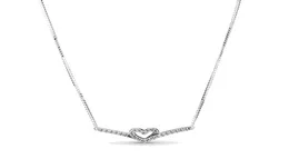 Fine jewelry Authentic 925 Sterling Silver Necklace Fit Pendant Charm Sparkling Wishbone Heart Collier Love Engagement DIY Wedding Necklaces9799576