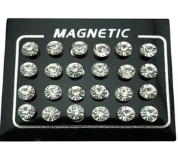 Stud Regelin 12 pary 4567 mm okrągły kryształowy rhinestone Magnet Kolczyka Puck Women Mens Magnetyczna sztuka