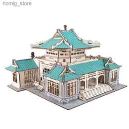3D Puzzles PeKing Wuhan University Library 3D Drewen Puzzle Famous College MIT Building Model Jigsaw Toy dla dzieci Tsinghua Campus Y240415