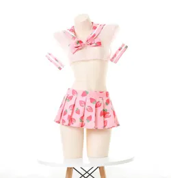 Zweiteiles Kleid süße Seemannskleid Lolita Erdbeer gedruckt erotische sexy Kostüme Schulmädchen Uniform Outfit Sexy Kawaii Dessous Set Unterwäsche