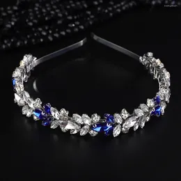 Headpieces Trendy Rhinstone Bridal Crown Headband Silver Blue Wedding Hair Accessories Jewelry Handmade Party Tiaras For Women