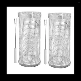 Verktyg 2st BBQ Net Tube Rolling Grilling Basket Stainless Steel Wire Mesh Cylinders Största någonsin