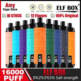 Original elf box 16000 Puffs Disposable e-cigarette puff 16k vape 0% 2% 5% Vaporize Recharge 1.0 Mesh Coil Vape Pen Puffbars 12 Flavor in stock puff 15 18k 20k vs AL FAKHER 8000