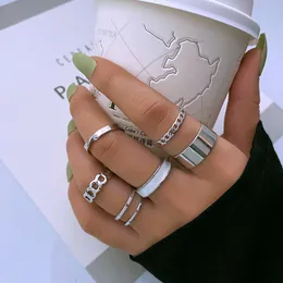 Otwarcie łańcucha geometrycznego oleju kroplowego 6-częściowy zestaw modnego zestawu pierścienia na Instagramie dla kobiet