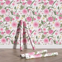 Papéis de parede móveis resistentes à prova d'água resistente à parede durável Papel de parede PVC Floral Auto -adesivo Casca e stick rosa