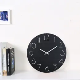 Relógios de parede simples relógio de madeira mudo Quartzo criativo para sala de estar em casa sem (preto)