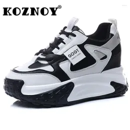 Casual skor fujin 7cm ko äkta läder vulkanisera plattform kil sneakers chunky dold häl blandad färg kvinnor höstfjäder