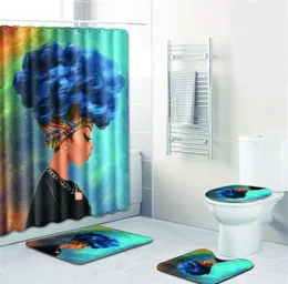 Afrikalı kadın desen su geçirmez polyester kumaş duş perdesi set kaymaz halılar banyo tuvalet için halı296g9326904