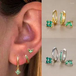Brincos de garanhão 3pcs Crystal Green Crystal Zirconia GOOP para mulheres geométricas de piercing breating jóias de moda