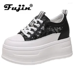 Casual Shoes Fujin 8cm Air Mesh Synthetic Leather Platform Wedge Chunky Sneaker High Brand Flats Summer Hollow Comfy Breathable