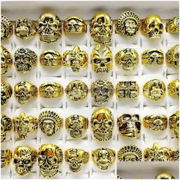 バンドリングファッションパンクスタイル30pcs/lot skl sier gold skeleton big sizes mens women mentail Jewelry Partyギフトドロップ配信リングdht7n