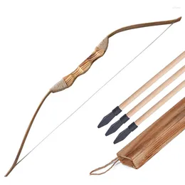 Estatuetas decorativas arco de madeira e flecha para crianças iniciantes com 3 flechas seguras Teen Longbow Archery Practice Presente de brinquedo