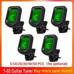 Гитарный T02 Гитарный тюнер Clipon Chromatic Digital Tuner ЖК -дисплей мини -размер Tuner для акустической гитарной укулеле аксессуары для скрипки