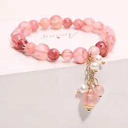 Instagram, estilo coreano Strawberry Stone Crystal Single Loop Feminino Freshwater Pearl Tassel Bracelet Jewelry