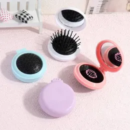 Mini Pocket Mirror Folding Comb Girl Women Portable Round Pocket Small Travel Massage Hair Brush with Mirror Styling Accessories