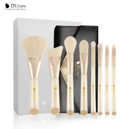 Shadow DUcare Makeup Brushes 8Pcs White Brush Bag Set Synthetic Hair Powder EyeShadow Blending Eyelash Eyebrow Make up Beauty Cosmestic