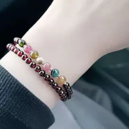 Instagram ny kinesisk stil vin röd granat kristall med flera ringar för män och kvinnor turmalin armband smycken