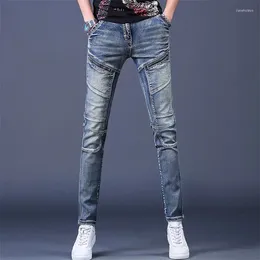 Pantaloni maschili a molla jeans jeans in stile coreano giunta blu cargo strech pantalone jean pantaloni streetwear uomo abbigliamento casual y2k