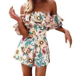 Srogem Floral Printed Bodysuit Sexy Shoulder Rompers Women Sequin Jumpsuit Playsuits Macacao Feminino Combishort Femme Ete 55788822