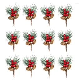 Fiori decorativi luda 12pcs simulazione di pini rami decorazioni natalizi natalizi berry bouquet atmosfera layout