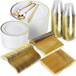 Dince per stoviglie usa e getta 600 pezzi set oro 200 bianchi e piastre di 300 argenteria in plastica 100 tazze