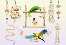 Другие птицы поставляют 8pcsset Parrot Toys Деревянные свинг -свинг -гамак лазание по лестникам окуня