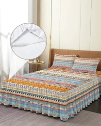 Bohemian Ethnic Pattern Bobo Bed Skirt Elastic Fitted Bedspread With Pillowcases Mattress Cover Bedding Set Sheet 240415