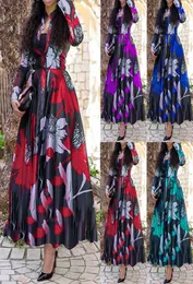 Женщины Boho Wrap Summer Lond Платье от отдыха Maxi Lose Surdress Floral Print VNECK с длинным рукавом элегант платья для выпускного вечера коктейль -вечеринка6354468