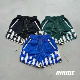 U1YE Mens Shorts 40offmens Designer Short Fashion Casual Clothing Beach Canned Rhude 23fw High Street Heavy Industry Spliced Woven Couple Loose