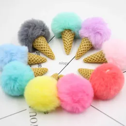 Keychains Lanyards Faux Fur Ice Cream Pendant Keychain Cute Cartoon Keychain Plush Furry Bags Hang Cone Car Key Chain Keyring Creative Gift