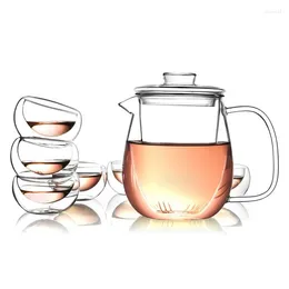 Wine Glasses 7pcs/pack Volume 600ml Simple Style Glass Teapot Double-wall Cup Set Nordic Flower Coffee Pot Elegant