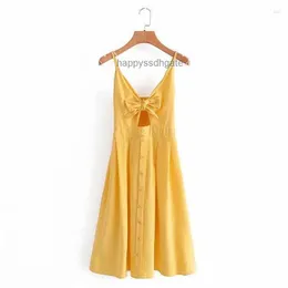 Casual klänningar sommar kvinnor kläder bröstband slips halter klänning ihålig enkel breasted kjol semester lös sundress partydress