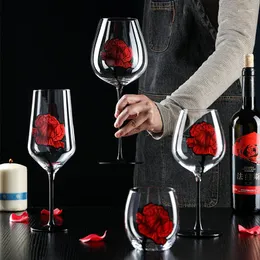 Wine Glasses Creative Red Glass Hand-Painted Rose Imprinted Champagne Water Cup Kitchen Drinkware Utensils Cocktail