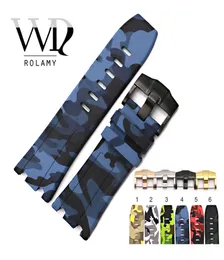 Rolamy 28mm Whole Camo Waterproof Silicone Rubber Reffictement Wlust Watch Band Strap Back with Buckle 2207042335470