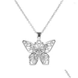 Kedjor Poisa Hollow Out Butterfly Pendant Necklace 925 Sterling Sier Cutout Chain Neck Neckoce Double Farterflies S925 Chocker Drop DHBFH