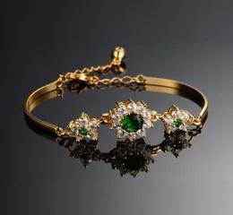 Fashion Tennis Bangle Bracelets Correntes Gold Flor brilhante redonda redonda de zircão verde Jóias Designers de casamento de noiva para W4154865