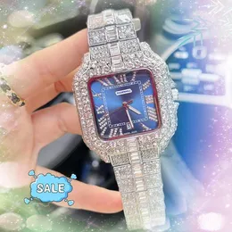 Iced Out Hip Hop Full Diamonds Dial Ring Watches 40mm Luxury Fashion Men Shiny Starry Square Roman Tank Clock snygg snygg Quartz Battery Wristwatch presenter