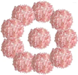 Flores decorativas Hidrangea artificial cabeças com caules Arranjos de flores falsas de seda Decoração faux 10pcs (rosa claro)