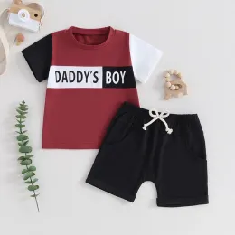 Shorts Toddler Infant Summer Clothes for Girls Boys Two Pieces Outfits Letter Print Kort ärm Tshirt och Shorts för barndräktuppsättningar