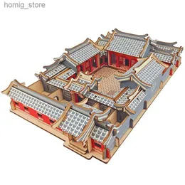 3D Puzzles Siheyuan 3D Wooden Puzzle Chinese Pekin Pekin Building House Model DIY Wood Jigsaw Zabawki edukacyjne dla dzieci Prezent Y240415