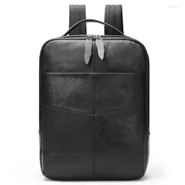 Ryggsäck preppy stil äkta ko läder ryggsäckar för skolhögskolan pojke bokväska vattentät design herr casual dagpack mochila