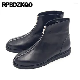 Casual Shoes Men High Top Zipper Real Leather Quality Plus Size Luxury äkta designer Brand Black European Winter Italy Runway