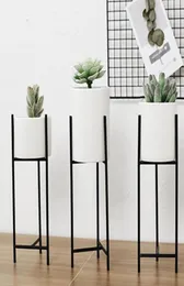 Vase 1PC Nordic Wrought Iron Planter Ceramic Flower Pot Landscape Shelf Deculent Plant Vase Home Office Pots Stand Decor3448477