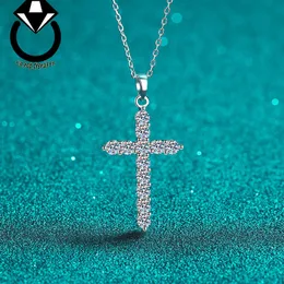 925 Sterling Silver Necklace Womens Moissanite Cross Chain Plating Pt950 Gold Lock Bone Stain