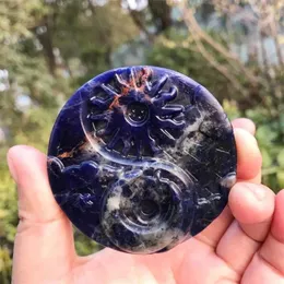 Decorative Figurines Natural Blue Sodalite Carving Sun Moon Hand-Carved Crafts Ornaments Reiki Minerals Meditation Room Decoration Gift 1PCS