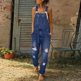 Jeans femininos Blue Lavado de jeans da rua High Street rasgou macacões casuais macacões macios macios confortáveis pantalones de mujer