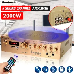 Amplifiers Sunbuck Bluetooth HiFi Amplifiers 220V 5CH Power Audio Amplifier Home Amp Stereo AV Surround Digital Amplifier FM Karaoke Cinema