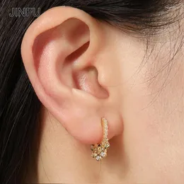 Dangle Earrings JINFU Copper Gold Plated For Women Classic CZ Zircon Piercing Famale Drop 2024 Jewelry Wholesale
